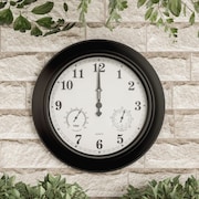 NATURE SPRING Wall Clock Thermometer, Indoor/Outdoor Decorative 18-inch Quartz Battery-Powered, Waterproof 106171GRO